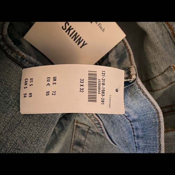 NWT Abercrombie stretch Skinny Jeans 33 x 32 - Picture 5 of 5